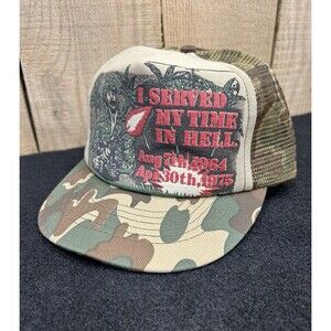 Vintage 80's Vietnam "I Served My Time In Hell" Snapback Mesh Trucker Hat Camo